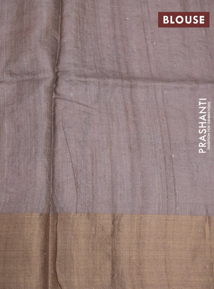 Pure tussar silk saree cream and brown shade with allover floral design pita work and zari woven border