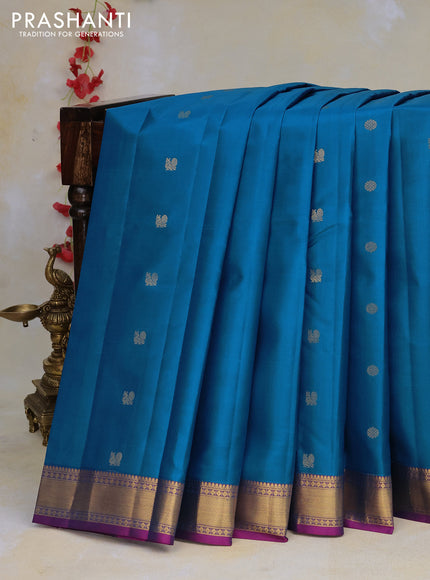 Pure kanchipuram silk saree cs blue and pink with zari woven buttas and zari woven border