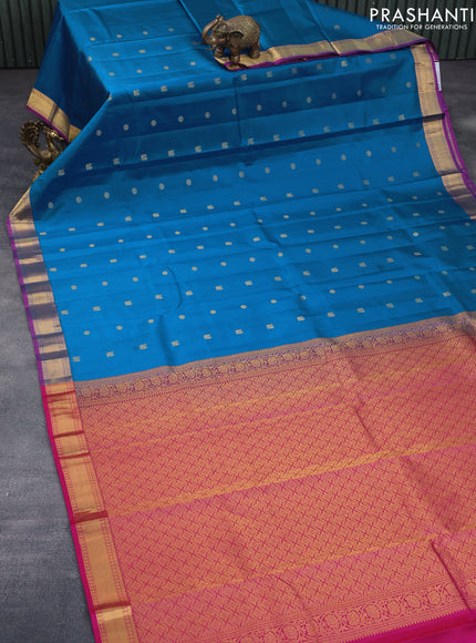 Pure kanchipuram silk saree cs blue and pink with zari woven buttas and zari woven border