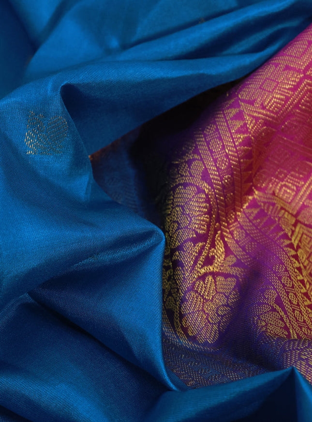 Pure kanchipuram silk saree cs blue and pink with zari woven buttas and zari woven border