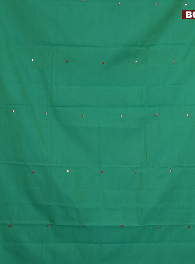Poly cotton saree dual shade of green and red with mirror & embroidery work and block printed border with separate blouse