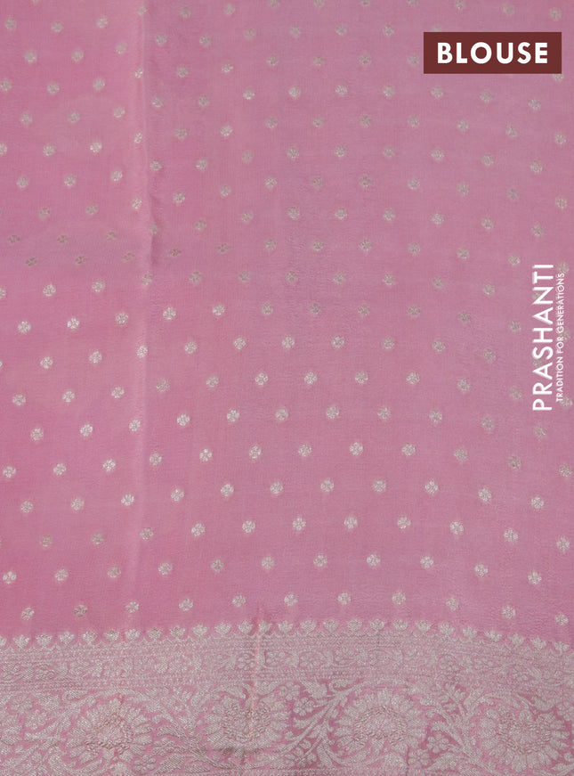 Pure banarasi crepe silk saree light pink with allover self emboss & zari buttas and woven border