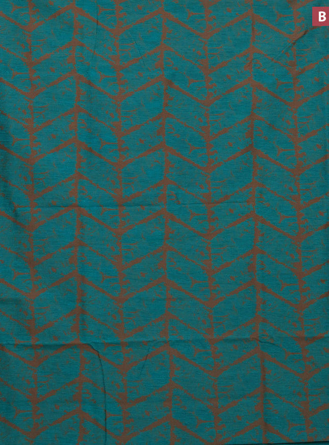 Banarasi semi matka silk saree teal green and brown with allover thread weaves and woven border