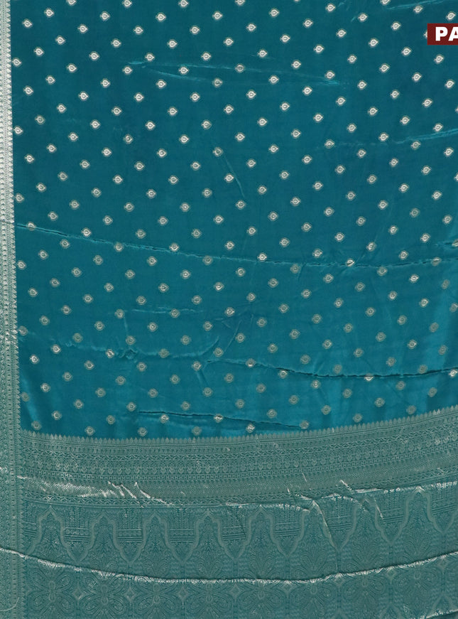 Semi crepe saree peacock green with thread woven buttas and thread woven border