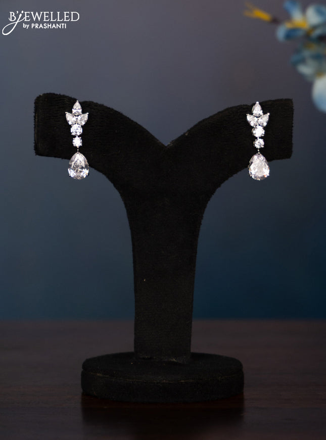 Zircon double layer necklace with big tear drop shape cz stones in silver finish