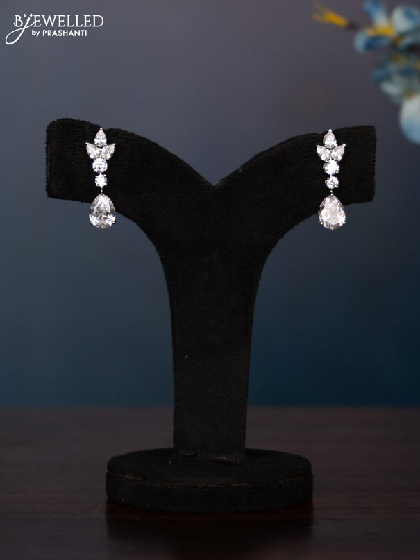 Zircon double layer necklace with big tear drop shape cz stones in silver finish