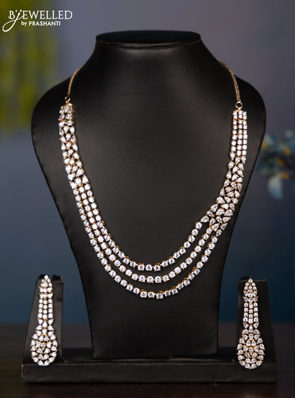 Zircon triple layer necklace with big tear drop shape cz stones in gold finish
