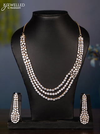 Zircon triple layer necklace with big tear drop shape cz stones in gold finish