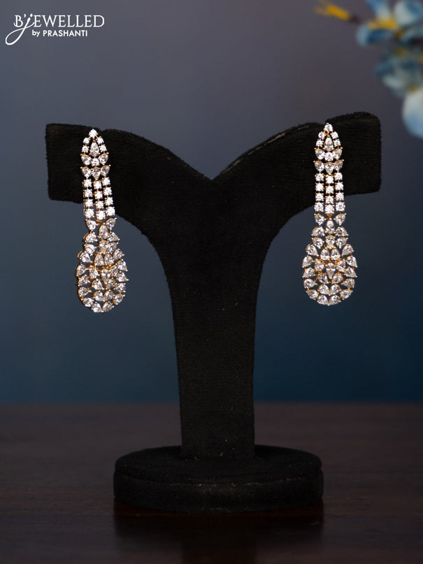 Zircon triple layer necklace with big tear drop shape cz stones in gold finish