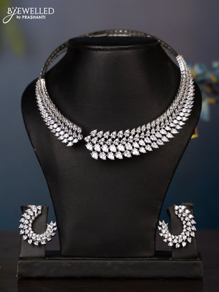 Zircon necklace with big tear drop shape cz stones in silver finish