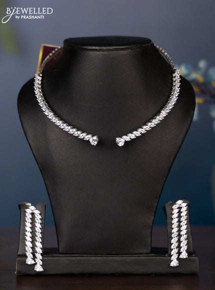 Zircon necklace with big cz stones in silver finish