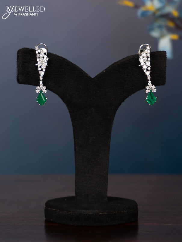 Zircon necklace with big tear drop shape emerald and cz stones in silver finish