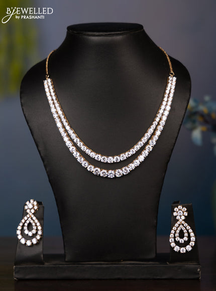 Zircon double layer necklace with big cz stones in gold finish