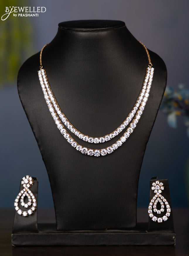 Zircon double layer necklace with big cz stones in gold finish