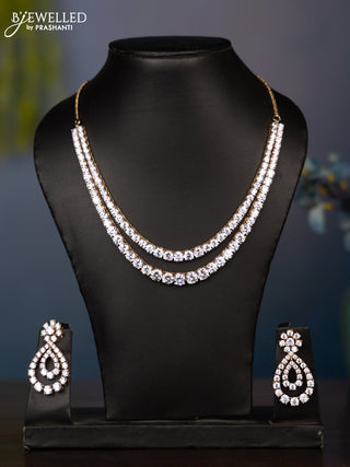 Zircon double layer necklace with big cz stones in gold finish