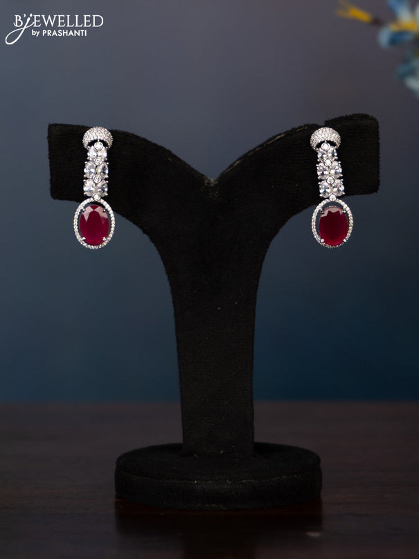 Zircon necklace with big ruby and cz stones in silver finish