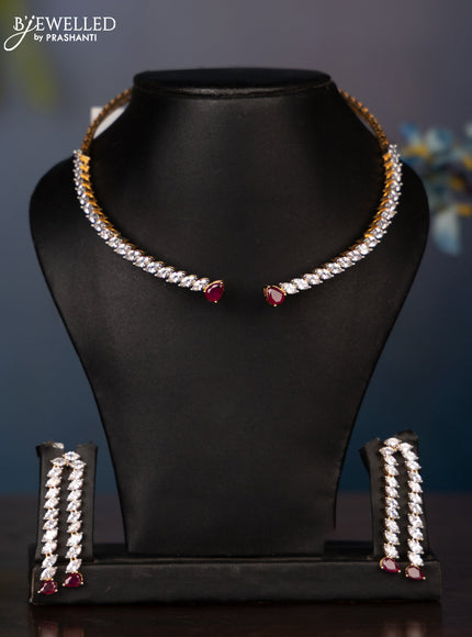Zircon necklace with big ruby and cz stones in gold finish