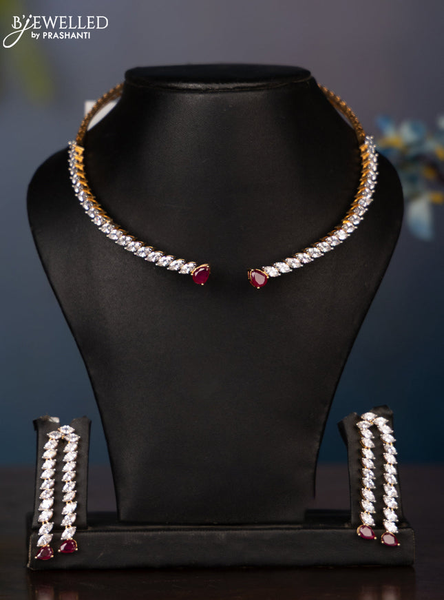 Zircon necklace with big ruby and cz stones in gold finish