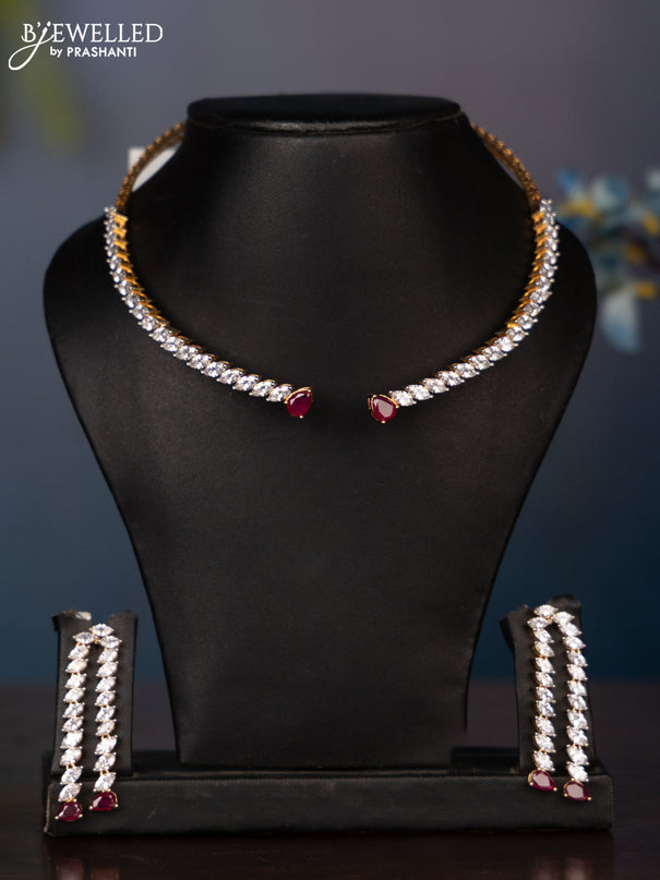 Zircon necklace with big ruby and cz stones in gold finish