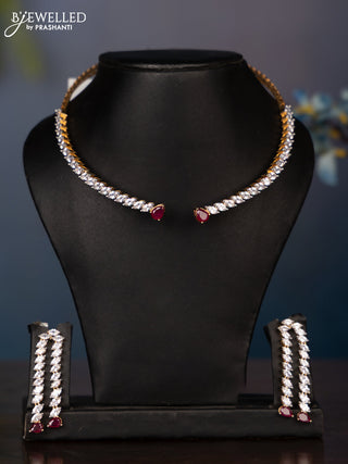 Zircon necklace with big ruby and cz stones in gold finish