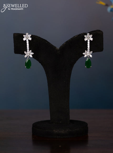 Zircon necklace with big emerald and cz stones in silver finish