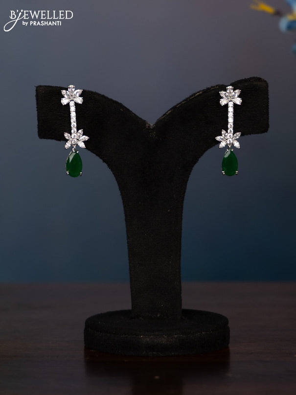 Zircon necklace with big emerald and cz stones in silver finish