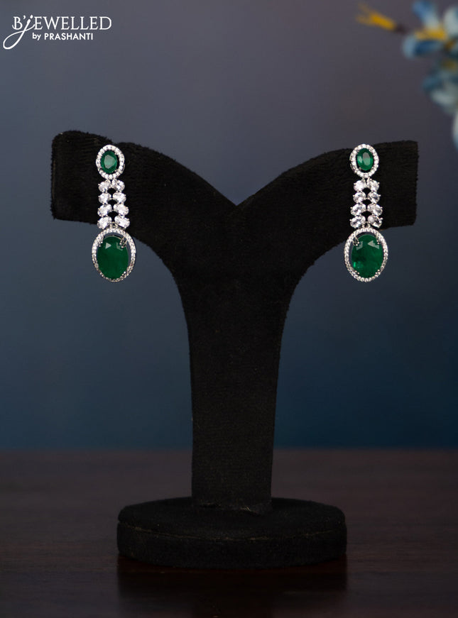 Zircon necklace with big emerald and cz stones in silver finish