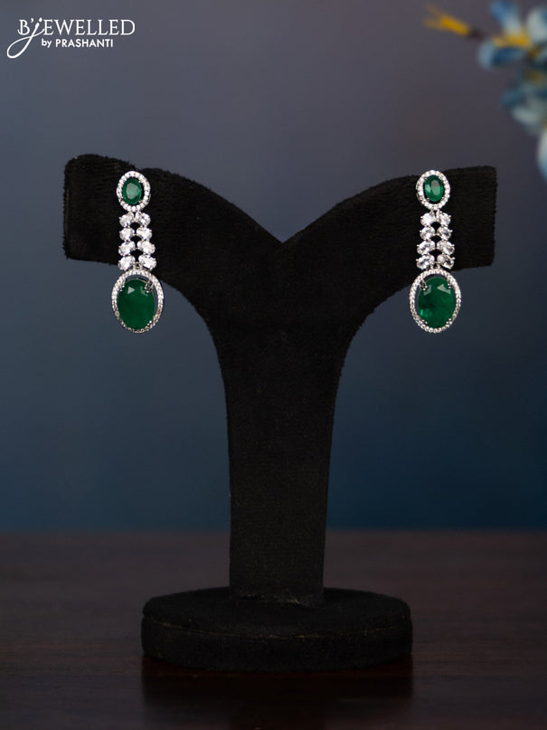 Zircon necklace with big emerald and cz stones in silver finish