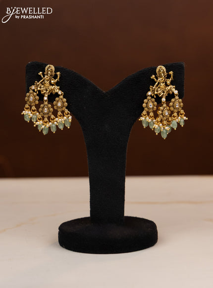 Antique multilayer beaded haaram ganesha pendant with kundan stones in mint green beads hangings