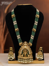Antique beaded haaram ganesha pendant with kundan stones in pearl hangings