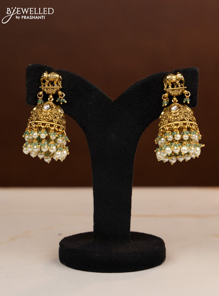 Antique beaded haaram ganesha pendant with kundan stones in pearl hangings