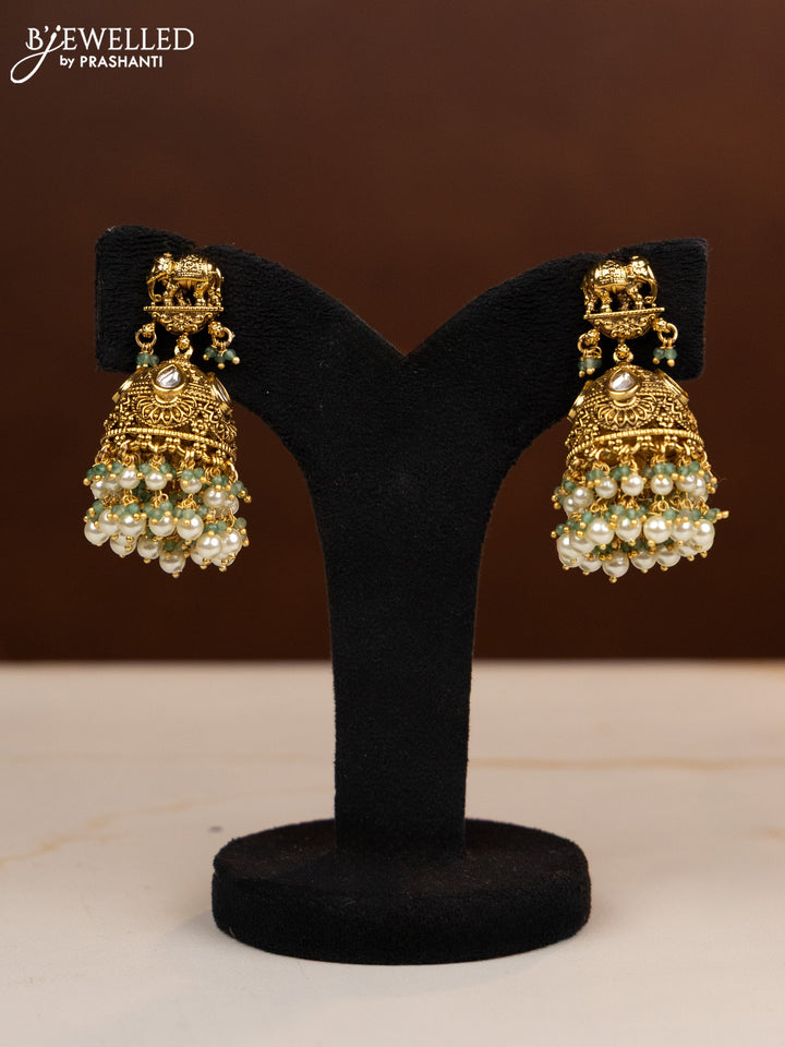 Antique beaded haaram ganesha pendant with kundan stones in pearl hangings
