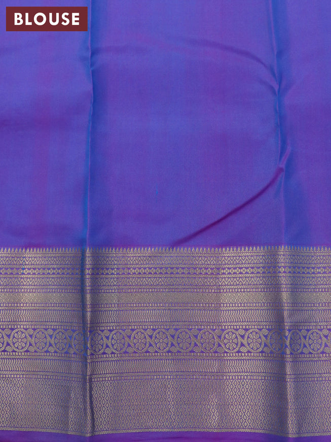 Pure kanjivaram silk saree cs blue and dual shade of pink with zari woven buttas and zari woven border