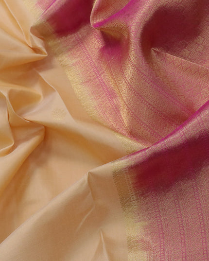 Pure kanjivaram silk saree sandal and pink with zari woven buttas and long zari woven border