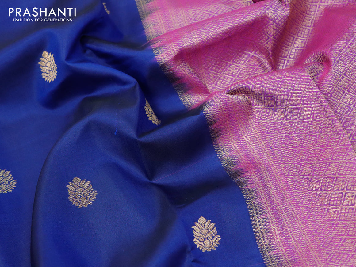 Pure kanjivaram silk saree navy blue and purple with zari woven buttas and rettapet zari woven border
