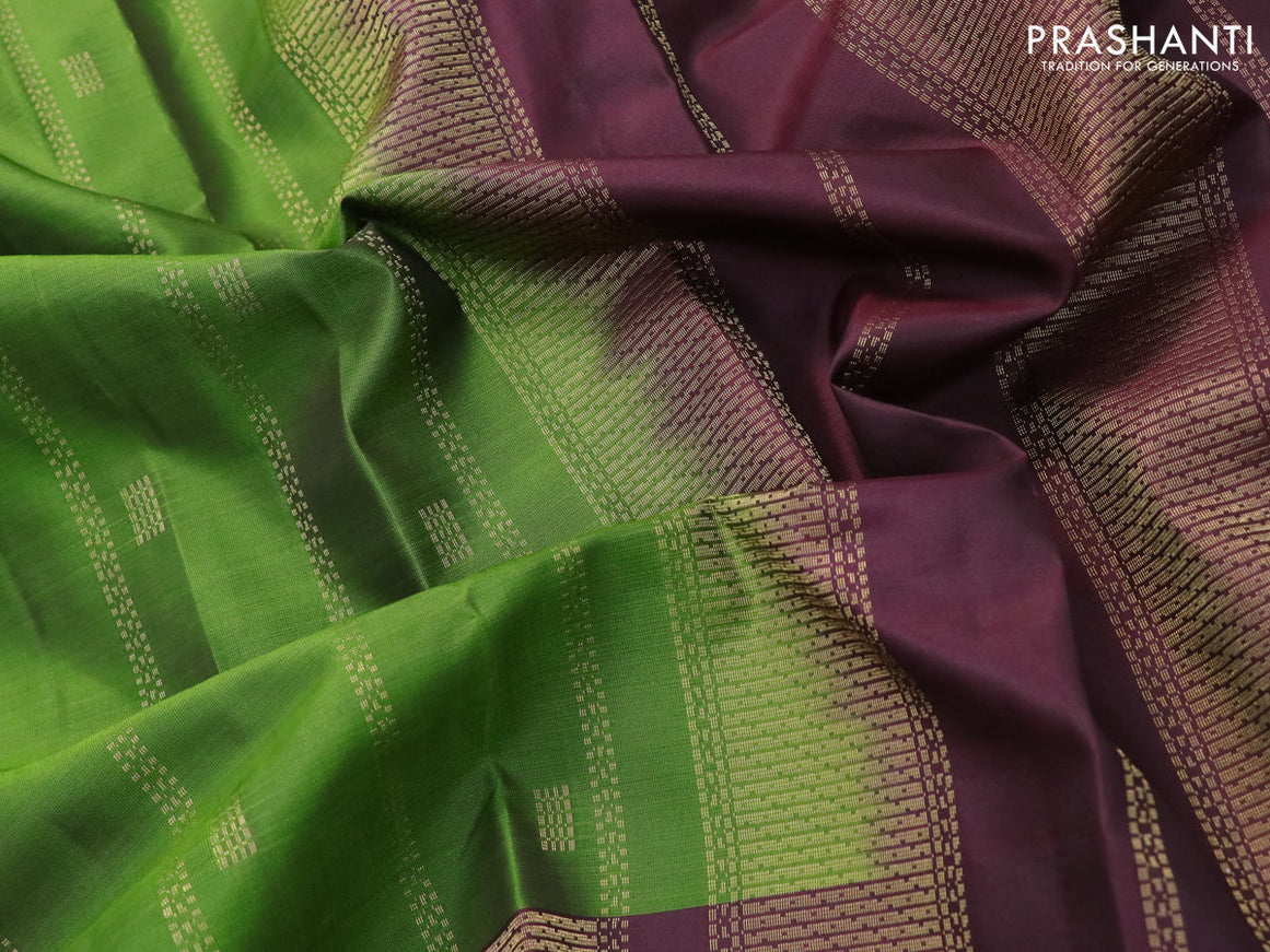 Pure kanjivaram silk saree mehendi green and wine shade with allover zari weaves & buttas and zari woven border