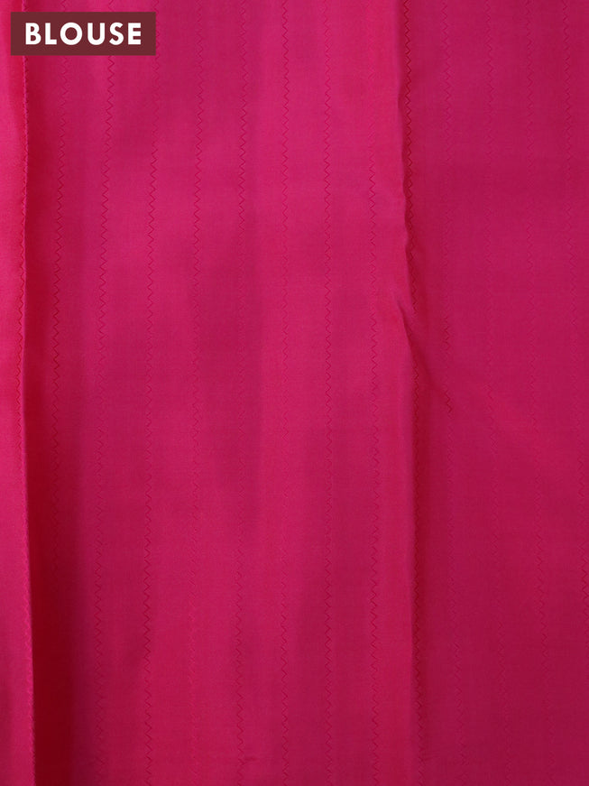 Pure kanjivaram silk saree orange and pink with silver & copper zari weaves in borderless style