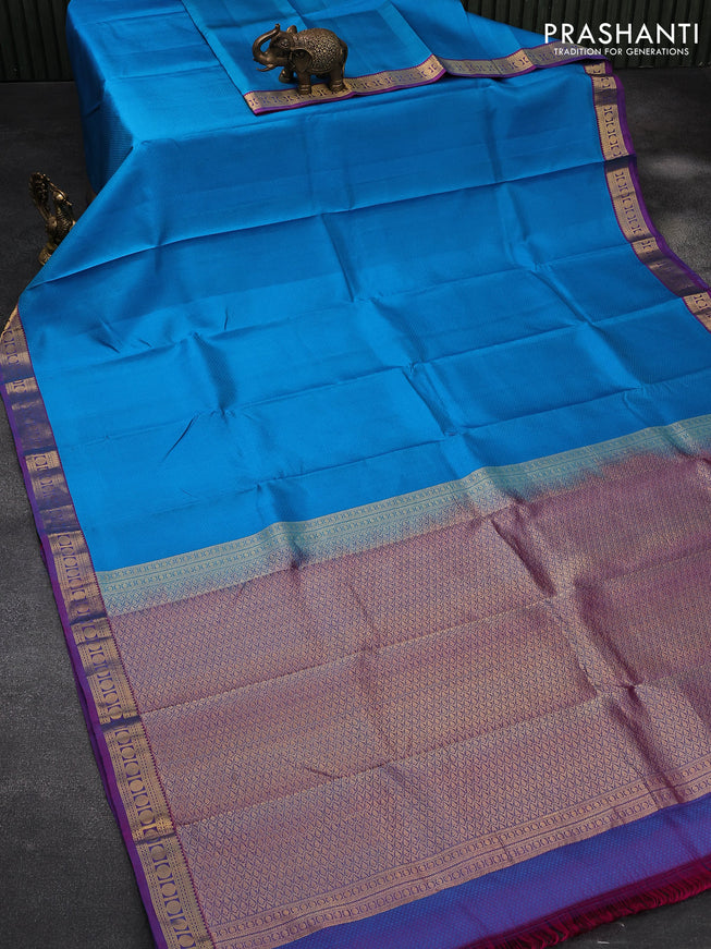Pure kanjivaram silk saree cs blue and dual shade of pinkish blue with allover self emboss and rudhraksha zari woven border