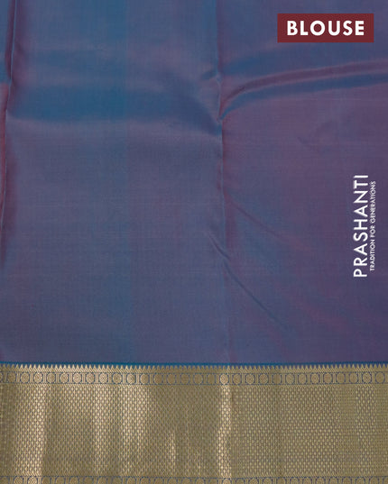 Pure kanjivaram silk saree pink and dual shade of blue with zari woven buttas and zari woven border