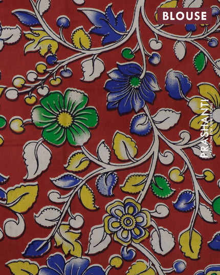 Silk cotton saree mango yellow and red with kalamkari applique work and zari woven border & kalamkari blouse