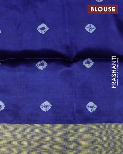 Banana silk saree pink and blue with tie and dye batik butta prints and zari woven border