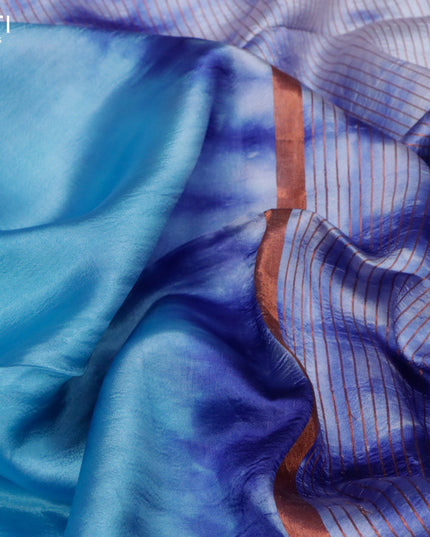 Banana silk saree light blue and off white blue with plain body and copper zari woven border