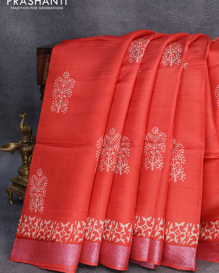 Banana silk saree red and maroon with butta prints and pink zari woven border