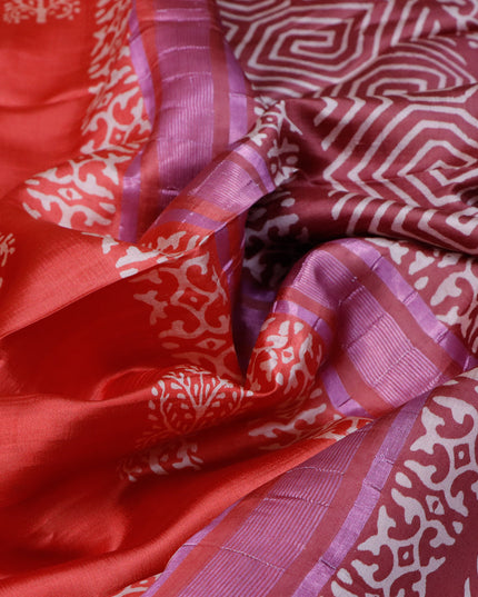 Banana silk saree red and maroon with butta prints and pink zari woven border