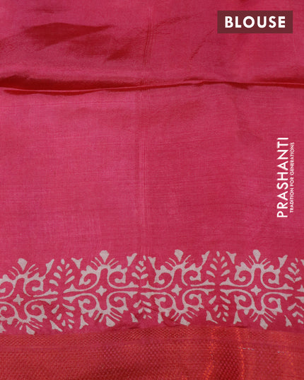 Banana silk saree pastel brown and pink with allover floral prints and copper zari woven border