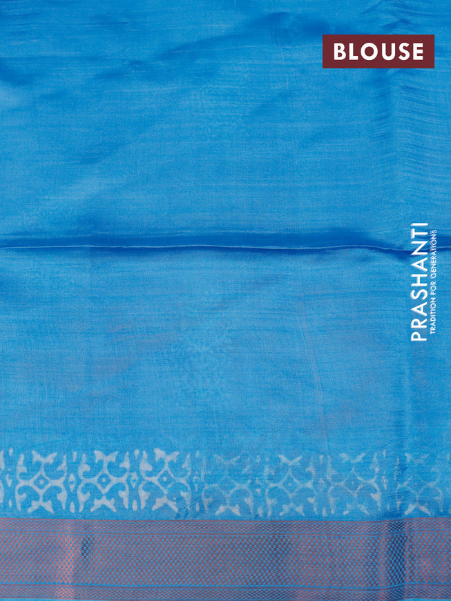 Banana silk saree blue and light blue with butta prints and copper zari woven border