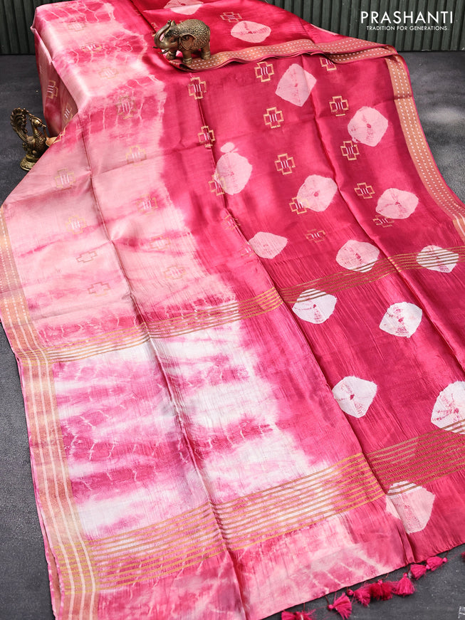 Banana silk saree pink and peach shade with zari woven buttas & batik butta prints and zari woven border