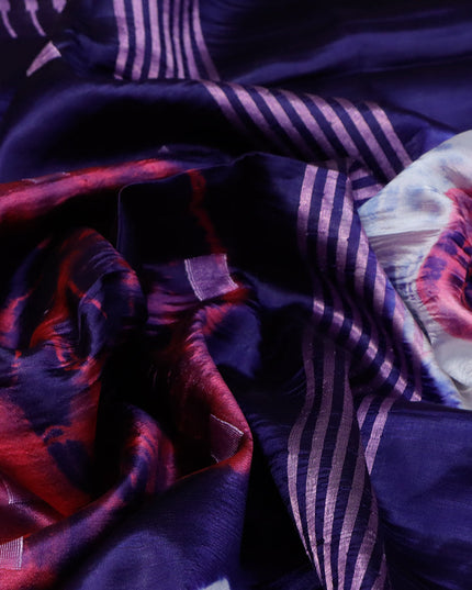 Banana silk saree blue and pink with pink zari woven buttas tie & dye prints and pink zari woven border
