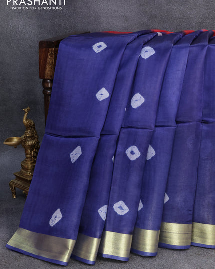 Banana silk saree pink and blue with allover batik butta prints and zari woven border