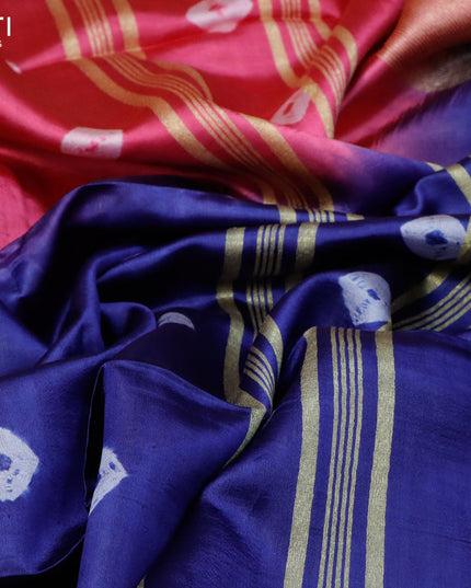 Banana silk saree pink and blue with allover batik butta prints and zari woven border
